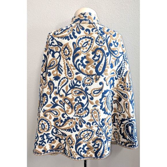 Vintage Handmade Reversible Baroque Tapestry Paisley Tie Neck Poncho One Size - Picture 3 of 4